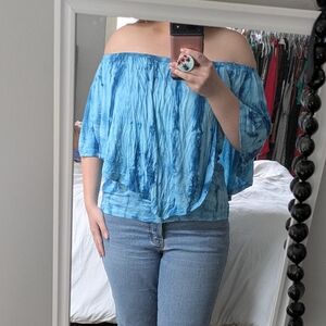 Blue Off-Shoulder Top and Jeans